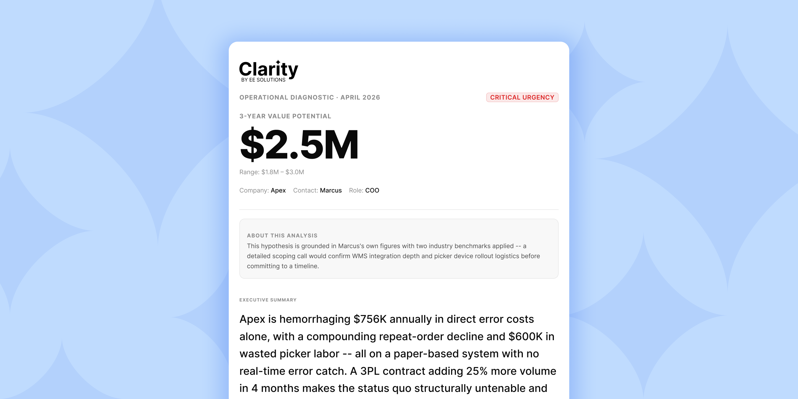 Clarity diagnostic report